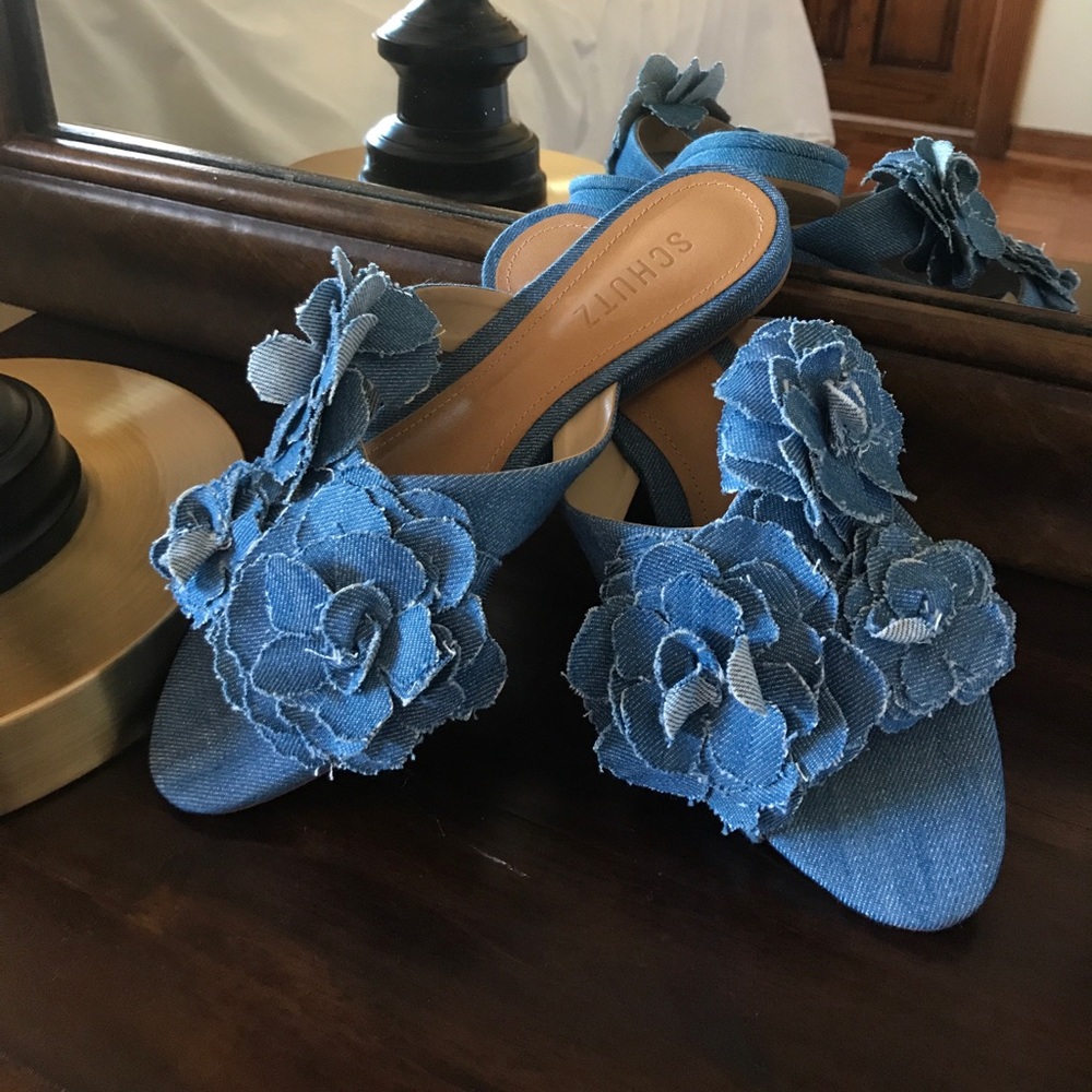 SCHUTZ Denim Camelia Slide Sandals